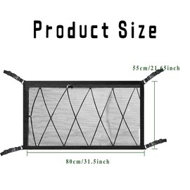 Mearo Cargo Net, Car Ceiling Cargo Net Pocket, 31.5"x21.6" Car Roof Organizer with Adjustable Double-Layer Mesh, Car Camping Accessories Universal for Car SUV MPV Truck Long Trip Travel Camping