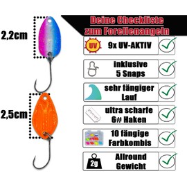 Paradox Fishing Trout Spoon Set I 10 Spoons 2 g with Spoon Box and 5 Snaps I Trout Bait Set for Trout Fishing Trout Dough Trout Bait - Spoons Trout