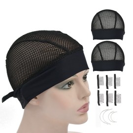 2 Pcs Headband Wig Caps Adjustable Big Hole Mesh Wig Grip Cap Ice Silk Material for Making Headband Wigs (Big Hole Caps)
