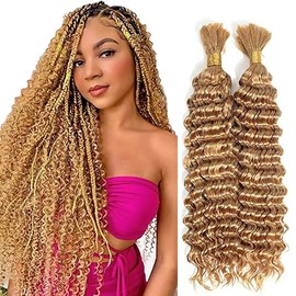 WuvuSnm Human Hair Braiding Deep Wave Boho Braids Bulk Hair Weave Natural Extensions No Weft Honey Blonde Color 2 Braids Per Pack Total 100 g for Women 26 26 Zoll