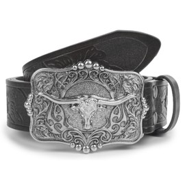 Voenkca Western Cowboy-Cowgirl Leather-Belts for Men - with Longhorn-Bull