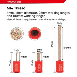 DT-DIATOOL Diamond Mortar Wood Drill Bit for Brick Joints Stone Masonry Granite Diameter 4 x 25 mm, M14 Thread Milling Bit