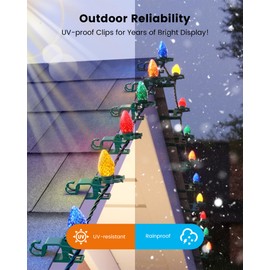 SURAIELEC Roof Christmas Lights, 67 FT 100 LED C9 Multi-Color Clip String Lights for Gutters, Shingles, Roofline, House Holiday Decor, Waterproof, UL Listed