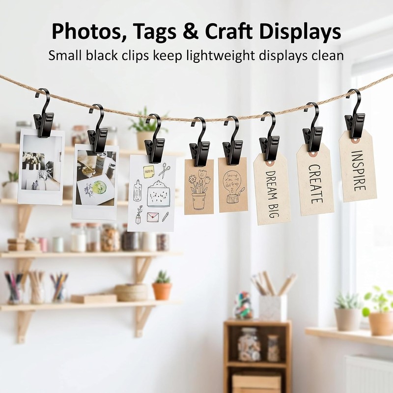 BIHRTC Pack of 25 Black Curtain Clips String Light Hangers