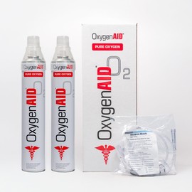 Oxygen Aid - Extra Tall 99.5% Oxygen Canisters - Includes Facemask & Rebreather Mask with Tubing - 2 Pack