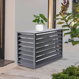 Kathring Air Conditioning Cover, 43"x23"x31" Free Standing Outdoor Space Privacy Fence No Dig Fence Panels for Garden and Yard, Grey