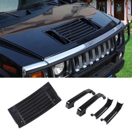 PIUGILH ABS Front Hood Deck Vent Panel Grille Hood Trim Cover Kit for Hummer H2 2003-2009 Accessories, Hood Top Handle Trim Cover Kit (Black)