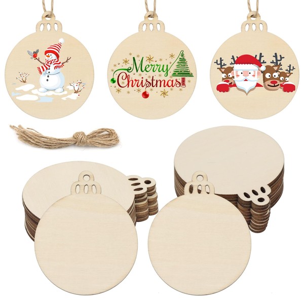 TAIANJI 100 Pcs Christmas Wooden Ornaments Bauble Natural Unfinished Wood