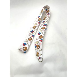 BASEBALL THEME SPORT NECK RIBBON 32 INCH WHITE WITH CLASP TO ATTACH TO A MEDAL