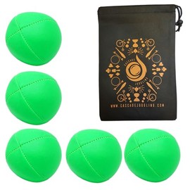 5 x Pro 115g Cascade Neon Classic Thud Juggling Balls & Bag - Set of 5 Juggling Balls (Green)