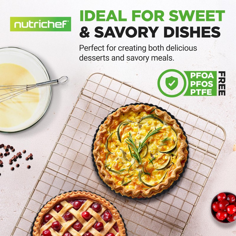 NutriChef 2 Round Tart Pans | 9 Inch Carbon Steel