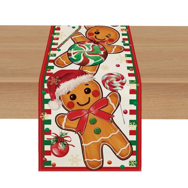 DIELOVEHUA Christmas Table Runner, Christmas Tablecloth, Christmas Gingerbread Man Candy