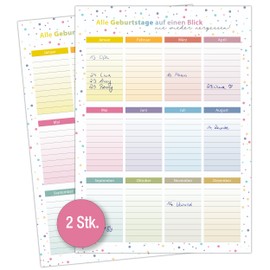 TOBJA Birthday Calendar Everlasting – Set of 2 in DIN A4 | Dots Colourful Design | Birthday Calendar Year Independent (Dots Colourful)