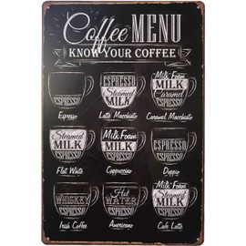 Coffee MENU Metal Signs Vintage Know Your Coffee Tin Signs for Cafe Bar Home Wall Decor (Coffee MENU)