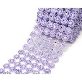 Lassos Boutique 4" x10 Yards (30 Feet) Flower Diamond Mesh Faux Rhinestone Ribbon Wrap for Wedding, Party, and Events Decoration (Lavender)