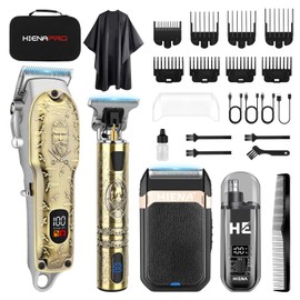 HIENA PRO Hair Clippers for Men Professional, Cordless Barber Clipper and T-Blade Beard/Hair Trimmer Set, Electric Razor Foil Shaver Nose Trimmer Barber Kit, Men's Hair Cutting Kit (814 Set)