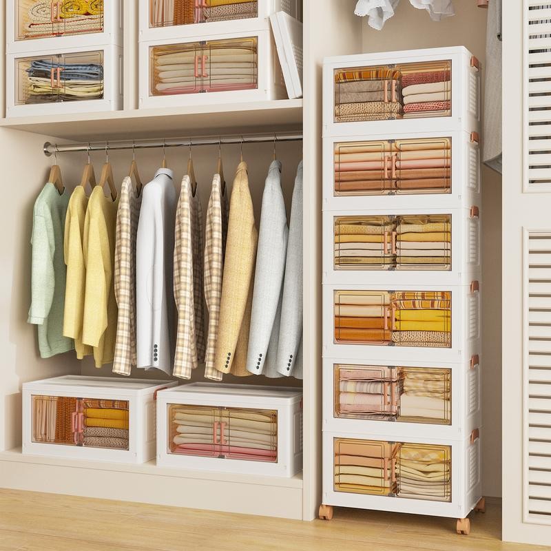 Raybee Small Storage Bins with Wheels, Mini Stackable Plastic Folding