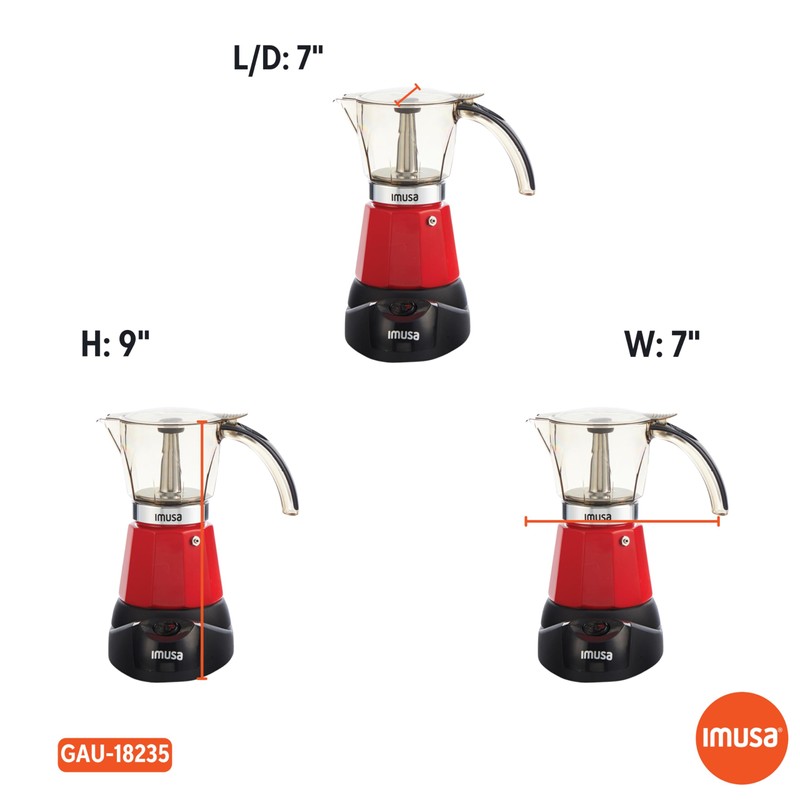 Imusa 6 or 3cup Electric Espresso Maker, Red