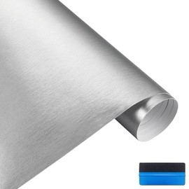 NewL Brushed stainless steel Metallic Vinyl Wrap Film Matte Chrome Car Wrapping Foil Sticker Sheet For Car Laptop Furniture (Silver, 30cm x 150cm)