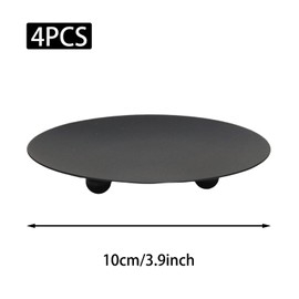 4 Pack 3.9in Iron Plate Candle Holder, Black
