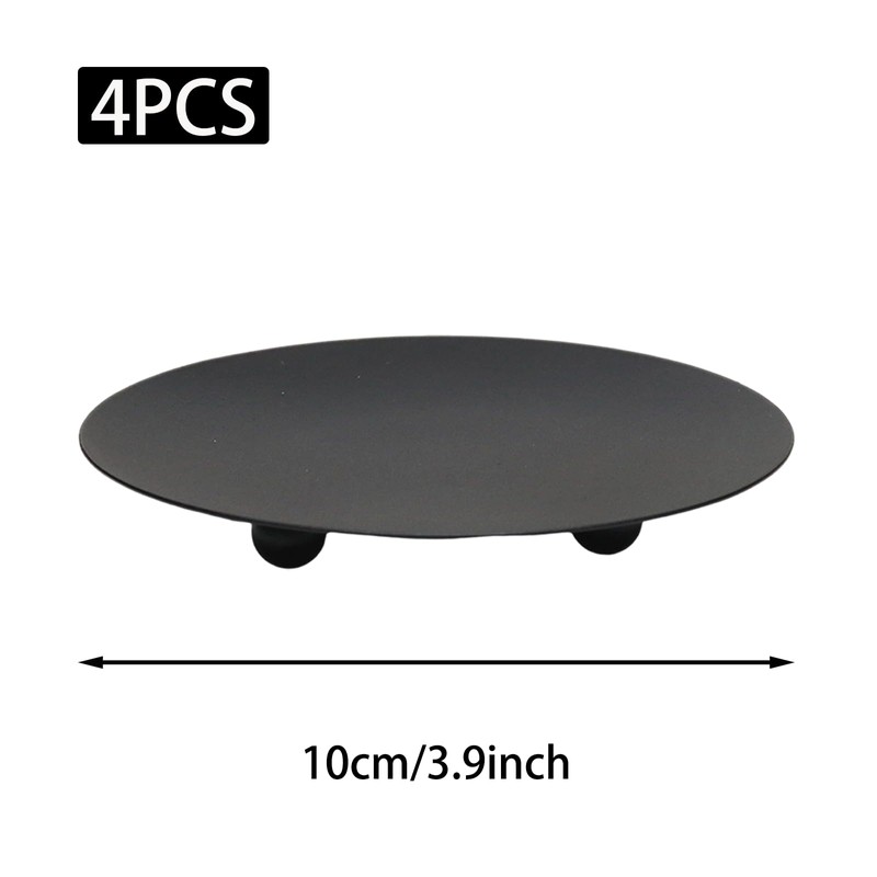 4 Pack 3.9in Iron Plate Candle Holder, Black