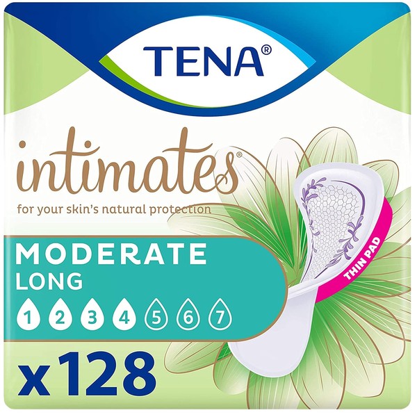 TENA Incontinence Pads, Bladder Control & Postpartum for Women, Moderate Absorbency, Long & Thin, Intimates - 128 Count