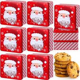 Tandefio 12 Pcs Christmas Tins with Lids 6.3 inch Metal Cookie Tins Square Empty Cookie Container Cookie Tins for Gift Giving Large Xmas Cookie Boxes for Holiday Festive Candy Baking Treat Storage