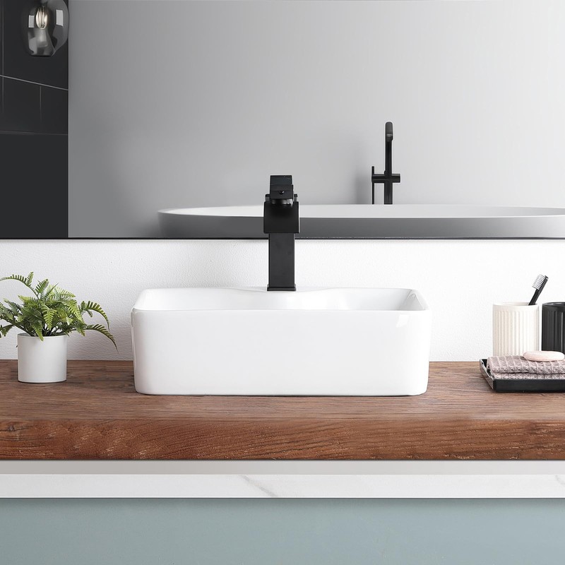 KDKSC Bathroom Vessel Sink 19"x15" Rectangular White Bathroom Sink with