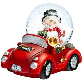 SIKORA SK04 Small Glass Decorative Snow Globe Snowman in Car Diameter 45 mm Snow Globes: Snowman in Car