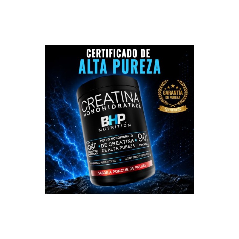 BHP NUTRITION- Creatina Monohidratada alta pureza sabor ponche de frutas
