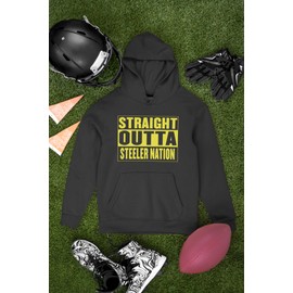 Expression Tees Cropped T-Shirt Straight Outta Steeler Nation Football T-Shirt Medium Black