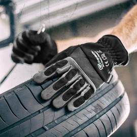 Gebol Master Shock 1 Pair Work Gloves with Extra Padding and Reinforcements, Breathable Synthetic Leather and Neoprene Assembly Gloves, Size XXL, Black