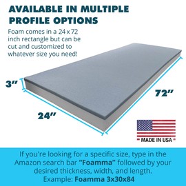 FOAMMA 3" x 24" x 72" Gel Memory Foam, High Density Foam Base, Cooling Pressure Relief, Chair Cushion Foam for Dining Chairs, Wheelchair Seat Cushion, Cushion and Seat Repair, Made in USA!