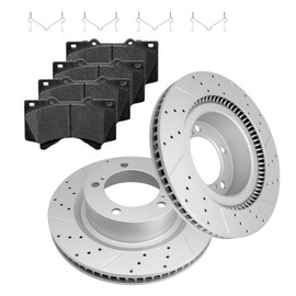 Fraxle Front Drilled & Slotted Disc Brake Rotors and Ceramic Brake Pads kit for 2007-2021 Toyota Tundra, Sequoia, Land Cruiser, 2016-2021 Lexus LX570