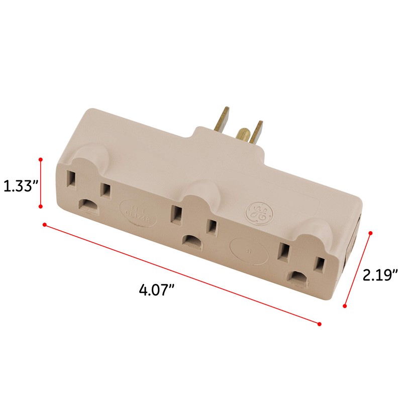 General Electric 3-Outlet Extender, Grounded Wall Tap, 3-Prong, Multiple Plug,