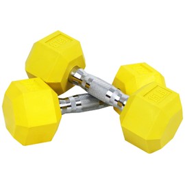 Signature Fitness Colored Rubber Encased Hex Dumbbell, 15LB Pair