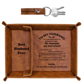 ZAPUVO Best Husband Ever PU Leather Tray and Keychain, Men Valentine's Day Birthday Anniversary Birthday Gifts Ideas for Husband Him Boyfriend Who Has Everything from Wife, Gifts for Men Him