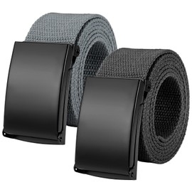patinadrift Pack of 2 Men's Work Belts, Adjustable Canvas Belt Without Holes, Tactical Belt for Outdoor Business, Work and Travel, Black, Dark Grey