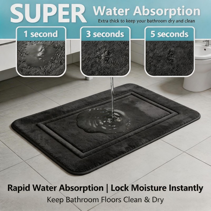 Bathroom Rugs Set 3 Piece Memory Foam Bath Mats Non-Slip