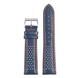 StrapsCo Perforated Leather Rally Quick Release Watch Band Strap - Blue & Orange - 18mm