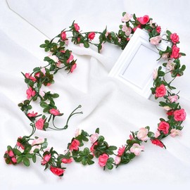 Artificial Flower Garlands, Set of 2 Rose Garlands, Fake Rose Vine Garland, Flower Garland Wedding, Fake Garland, Artificial Flowers Rose Garlands, Hanging Garland for Party Garden Decoration, 8 ft