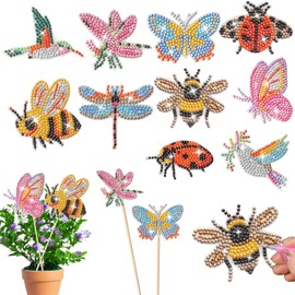 loghohu 10 Pack Butterfly Diamond Art Kits for Garden Decor with Hummingbird, Ladybug, Bee, Dragonfly Invisible Garden Stakes Diamond Painting Ornaments Kits for Indoor Outdoor Yard Decor