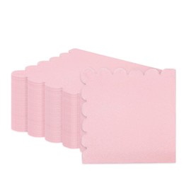 HEIPINIUYE 50 Pieces 3-ply Light Pink Napkin Disposable Scalloped Cocktail Napkins Beverage Napkins Dessert Napkins Paper Napkins for Wedding Birthday Party Paper Dinner Napkins
