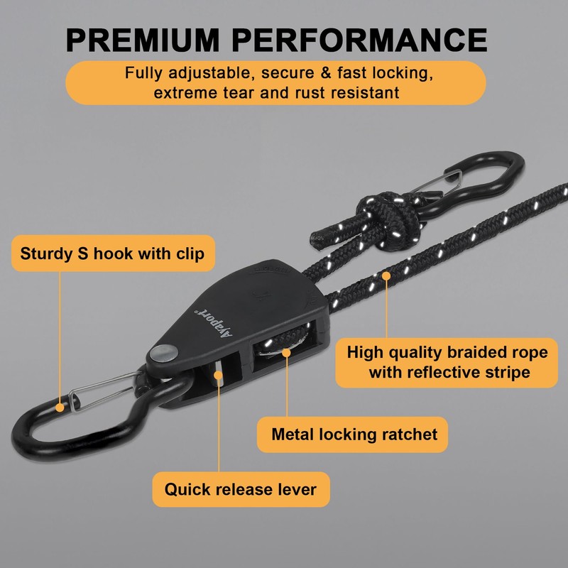 Ayaport Adjustable Rope Hanger 1/8" x 8' Kayak Rope Tie