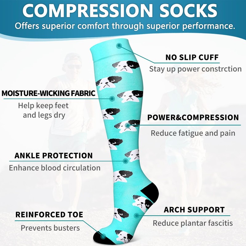 Bluemaple 6 Pack Copper Compression Socks for Women and Men