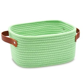 ABenkle Small Storage Basket, Mini Baskets with Handle, Cute Cotton Woven Baskets for Shelves, Boho Decorative Toy Storage Bin for Nursery, Spa, Empty Gift Basket - XS, Green