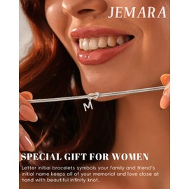 JEMARA Silver Bracelets for Women 925 Sterling Silver Bracelet A-Z Letter Initial Bracelet Silver Knot Charm Initial Bracelet Adjustable Silver Infinity Bracelets for Women Bracelet Argent Femme