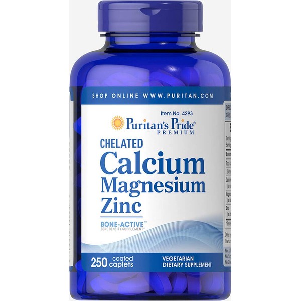 Puritan's Pride Chelated Calcium Magnesium Zinc, Plays a Role in Bone Health and Helps Support Immune Function, 250 Count