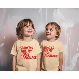 GLIGLITTR Toddler Girl Boy Valentines Shirt Snacks are My Love Language Funny Cute Letter Kids T-Shirts Graphic Outfit(Beige,12-18M)