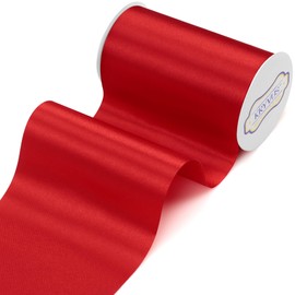 Kryvus Red Satin Ribbon, 100mm x 10M Wide Red Ribbon, Solid Large Ribbons for Cutting Ceremony, Grand Opening, Wedding Chair Sash, Car Decor, Gift Wrapping, Party Decoration